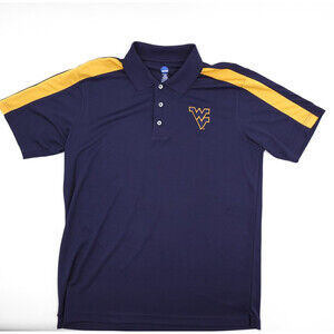 West Virginia Mountaineers Polo Shirt Adult Large Blue Yellow NCAA Football